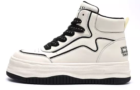 Кеды, скейтборд обувь женская высокая бежевый/черный Eblan