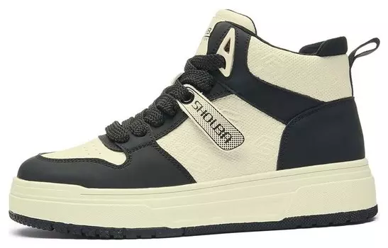 Кеды, скейтборд обувь женская высокая бежевый/черный Shouba