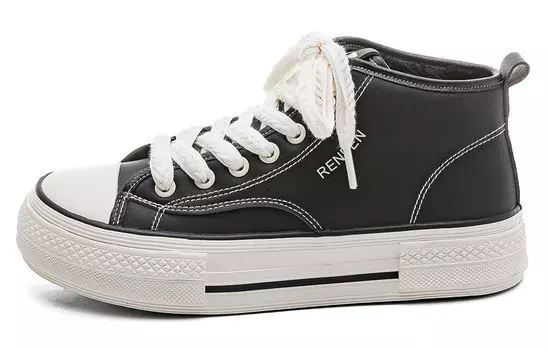 Кеды, скейтборд обувь женская высокая черный/белый Renben