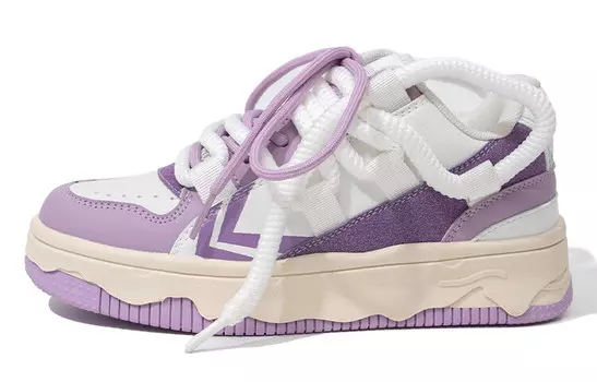 Кеды, скейтборд обувь женская высокая фиолетовый/белый Feiyue