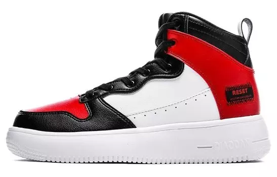 Кеды, скейтборд обувь женская высокая Qiaodan, цвет Black/tomato red