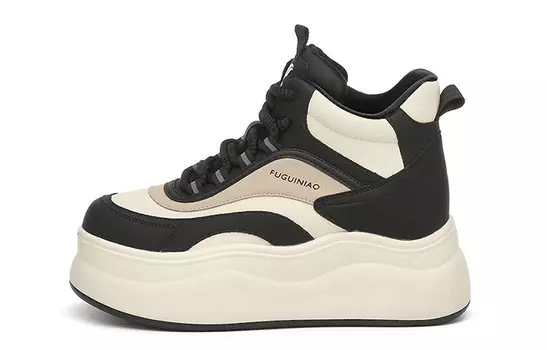 Кеды, скейтборд обувь женская высокая Rich Birds, цвет Black/Beige