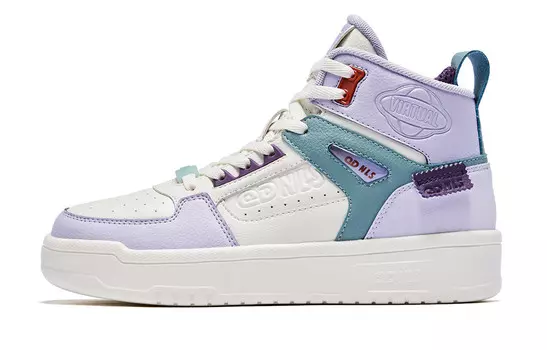 Кеды, скейтборд обувь женская высокая слоновая кость цвета Taro фиолетовый Qiaodan