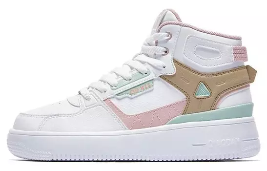 Кеды, скейтборд обувь женская высокая зеленый/розовый Qiaodan