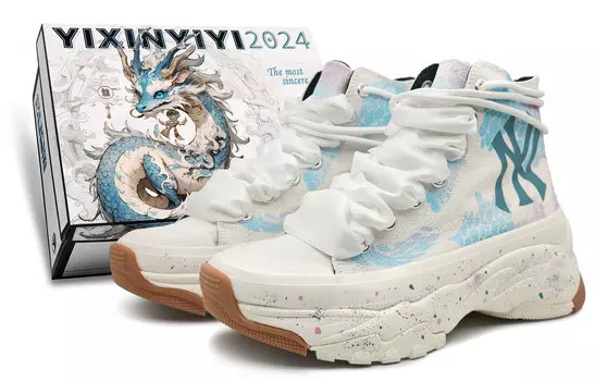 Кеды унисекс высокие с берцем голубого/розового цвета Mlb