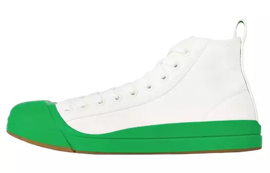 Кеды женские Bottega Veneta Vulcan Canvas Mid-top, белый / зеленый