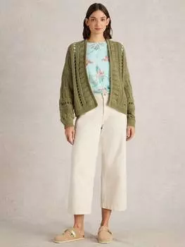 Кейси вязала крючком богатый кардиган из органического хлопка White Stuff, хаки