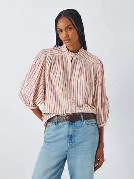 Кейт рюшами вырезом в полоску хлопок блузка AND/OR, розовый/разноцветный