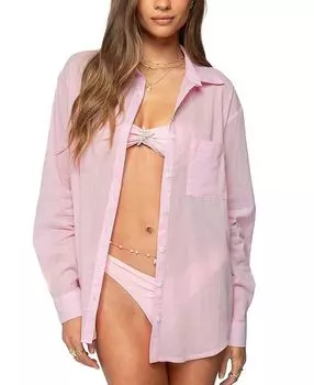 Келлен Оверсайз Хлопковая Рубашка на Пуговицах Edikted, розовый