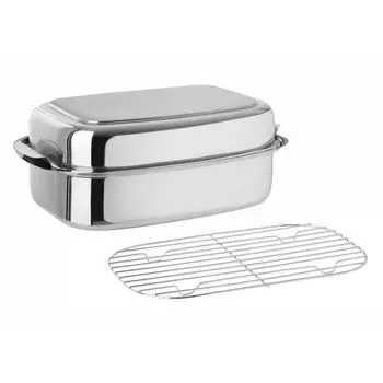 Kelomat профессиональная жаровня с крышкой, включая решетку, духовка/индукция из нержавеющей стали, 8 литров Riess, серебро