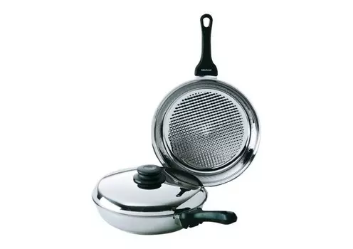 Kelomat Сковорода-гриль мастер с крышкой 24 см, индукционная нержавеющая сталь Riess