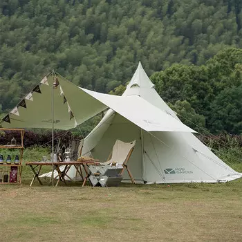 Кемпинговая палатка Mobi Garden Pyramid Anno 230 (белый слоновой кости) + навес + внутренняя палатка + комплект напольного коврика