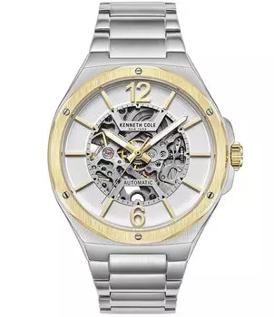 Kenneth Cole New York Мужские автоматические двухцветные часы с браслетом из нержавеющей стали, серебро