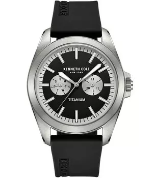 Kenneth Cole New York Мужские титановые многофункциональные черные часы с силиконовым ремешком, черный