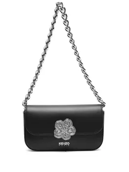 Kenzo Boke Flower-plaque leather shoulder bag, черный