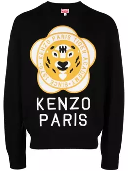 Kenzo джемпер из смесовой шерсти с нашивкой-логотипом, черный