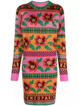 Kenzo Fair Isle-intarsia knitted dress, розовый