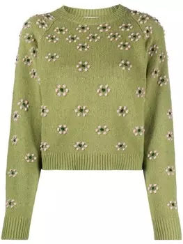 Kenzo floral-embroidered wool jumper, зеленый
