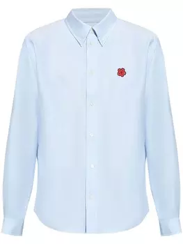 Kenzo хлопковая рубашка с вышитым логотипом, синий