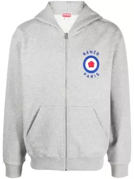 Kenzo худи на молнии с вышитым логотипом, серый