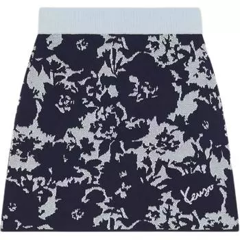 KENZO Юбка-карамель с цветочным принтом SS24, повседневная короткая юбка для женщин, темно-синяя
