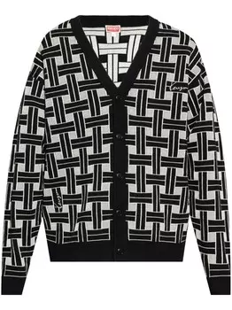 Kenzo кардиган с V-образным вырезом и геометрической интарсией, черный