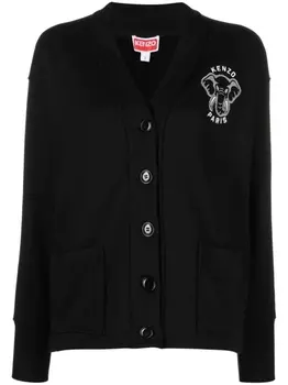 Kenzo кардиган Varsity Jungle с V-образным вырезом, черный