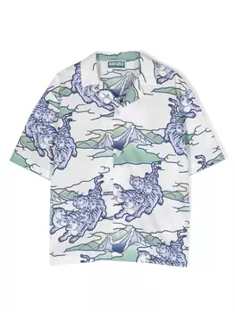 Kenzo Kids all-over print cotton shirt, белый