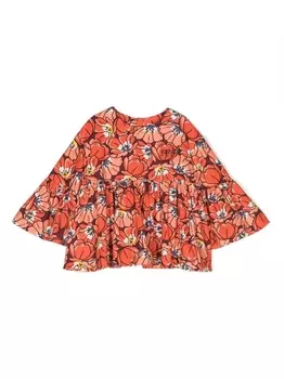 Kenzo Kids блузка со сборками и цветочным принтом, оранжевый