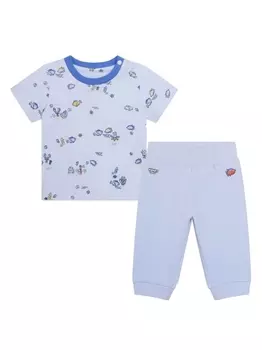 Kenzo Kids брюки из органического хлопка с графичным принтом, синий