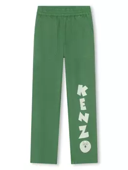 Kenzo Kids брюки прямого кроя с логотипом, зеленый