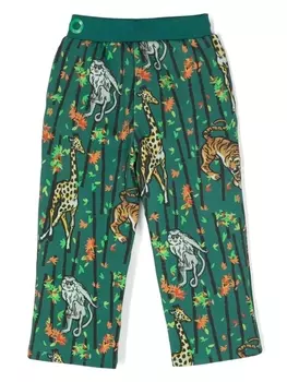 Kenzo Kids брюки с графичным принтом и логотипом, зеленый