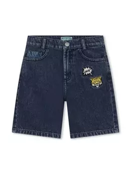 Kenzo Kids джинсовые шорты с вышивкой Tiger, синий