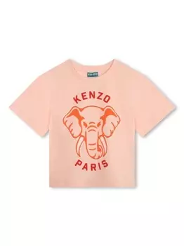 Kenzo Kids футболка из органического хлопка с вышивкой Elephant, розовый