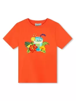 Kenzo Kids футболка из органического хлопка с графичным принтом, оранжевый