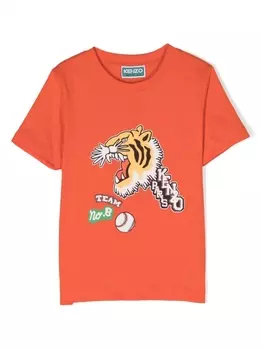Kenzo Kids футболка из органического хлопка с принтом, оранжевый