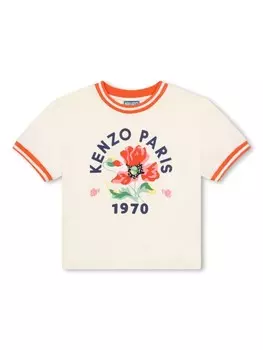 Kenzo Kids футболка из органического хлопка с цветочным принтом, нейтральный цвет