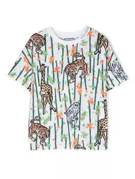 Kenzo Kids футболка с анималистичным принтом, белый