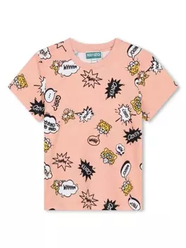 Kenzo Kids футболка с графичным принтом, нейтральный цвет