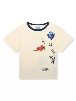 Kenzo Kids футболка с графичным принтом, нейтральный цвет