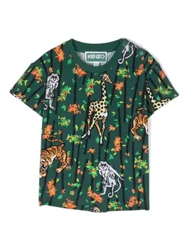 Kenzo Kids футболка с графичным принтом, зеленый