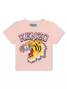 Kenzo Kids футболка с принтом Tiger Head, розовый