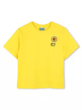 Kenzo Kids футболка с вышитым логотипом, желтый