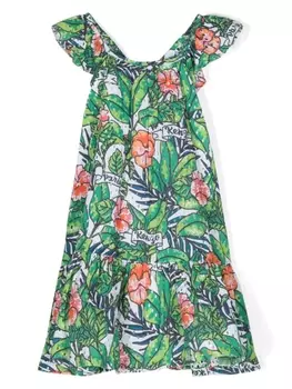Kenzo Kids graphic-print cotton dress, зеленый