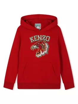 Kenzo Kids хлопковая толстовка с капюшоном, красный