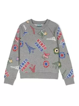 Kenzo Kids хлопковая толстовка с логотипом, серый