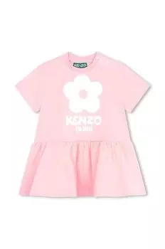 Kenzo kids Хлопковое детское платье, розовый
