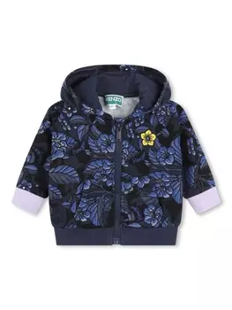 Kenzo Kids худи на молнии с цветочным принтом, синий
