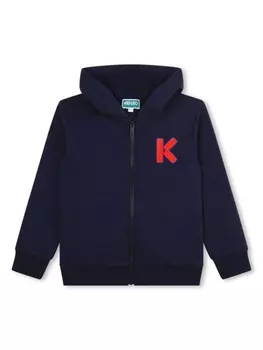 Kenzo Kids худи на молнии с нашивкой-логотипом, синий