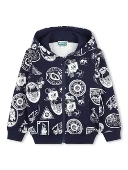 Kenzo Kids худи на молнии с принтом, синий